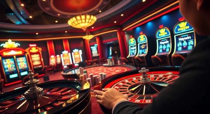 Experience the thrill of Haywin casino with dynamic poker tables and vibrant slot machines.