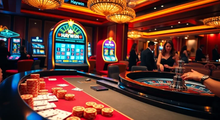 Haywin thrilling casino action with vibrant table games and colorful chips.