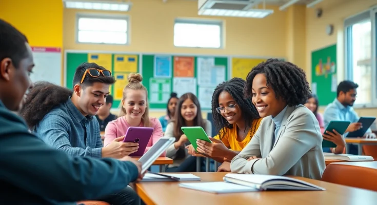 Schüler verwenden Handytasche Klassenzimmer, um ihre Geräte optimal einzusetzen.