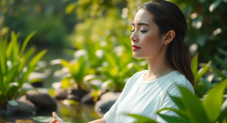 Calm meditation scene illustrating stress and anxiety relief through peaceful mindfulness practice.