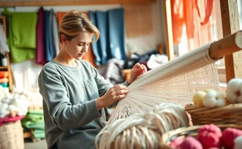 Een artisanale wever die 100% natuurlijk katoen gebruikt om een prachtige wandtapijt te maken.